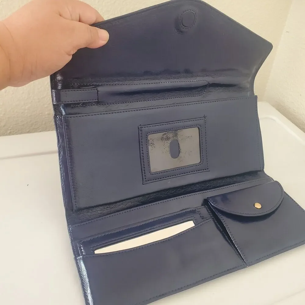 Hobo International Navy Blue Patent Leather Quilted Clutch Wallet Wristlet Organ